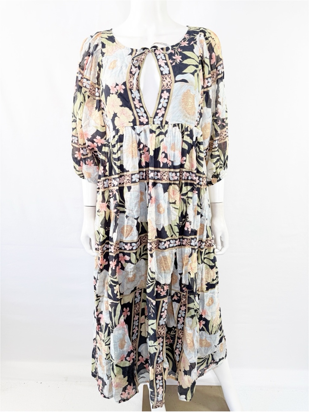 Billabong Black Floral Midi Dress Size S Casual Boho Going Out Modest Summer